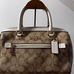Coach Rowan Baguette Tan and Cream Signature Satchel